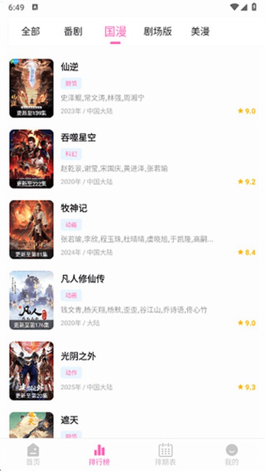 动漫天堂分类列表界面